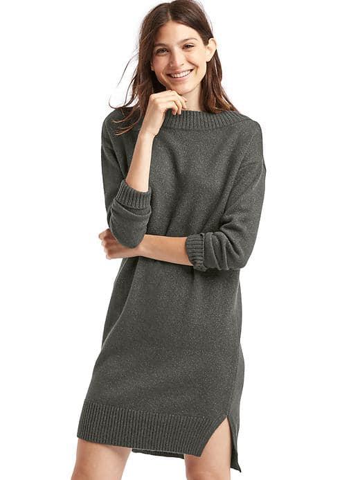 Gap Women Cozy Rib Trim Sweater Dress - Charcoal