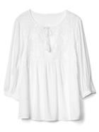 Gap Women Embroidery Three Quarter Sleeve Top - Optic White