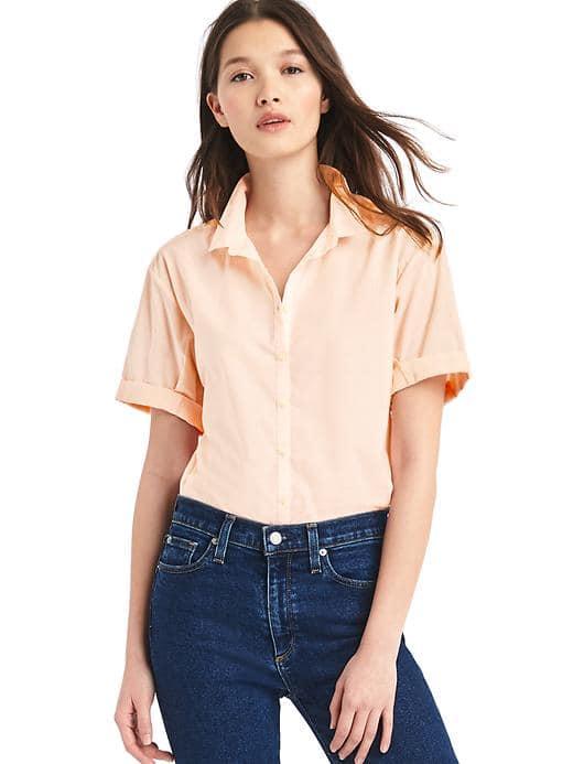 Gap Women Roll Cuff Shirt - Silk Powder