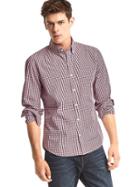 Gap Men True Wash Mini Tattersall Slim Fit Shirt - Pinot Noir