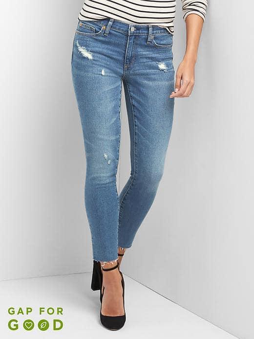 Gap Women Mid Rise Distressed True Skinny Ankle Jeans - Riptide Blue Destroy