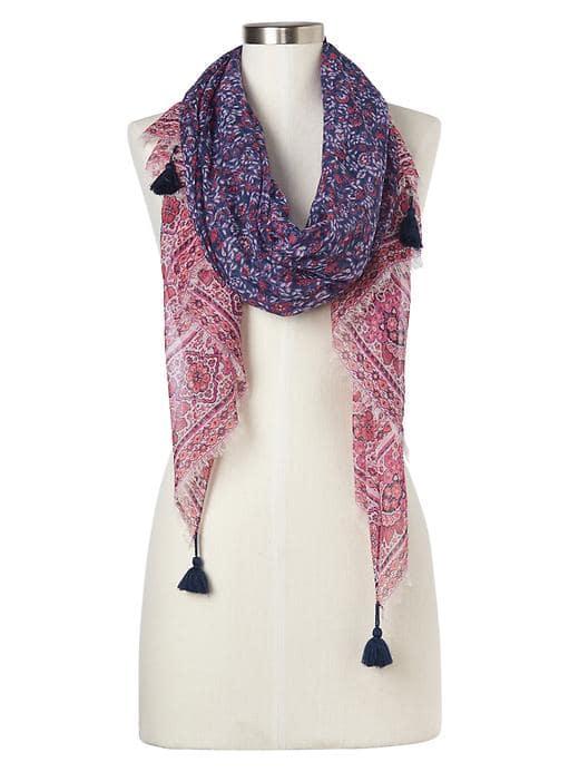 Gap Women Drapey Floral Tassel Scarf - Deep Cobalt