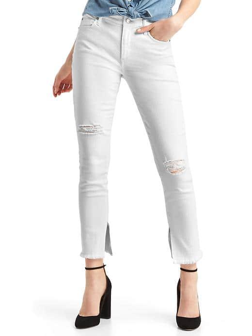 Gap Women Mid Rise Destructed True Skinny Ankle Jeans - White