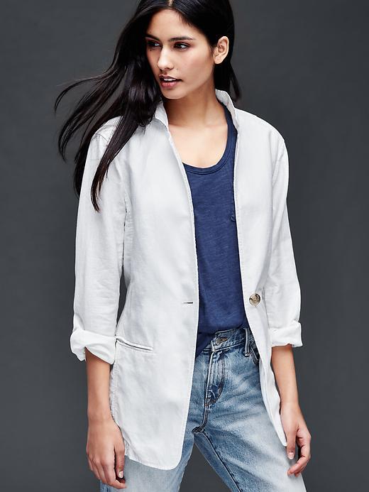 Gap Women Linen Cotton Relaxed Blazer - New Off White