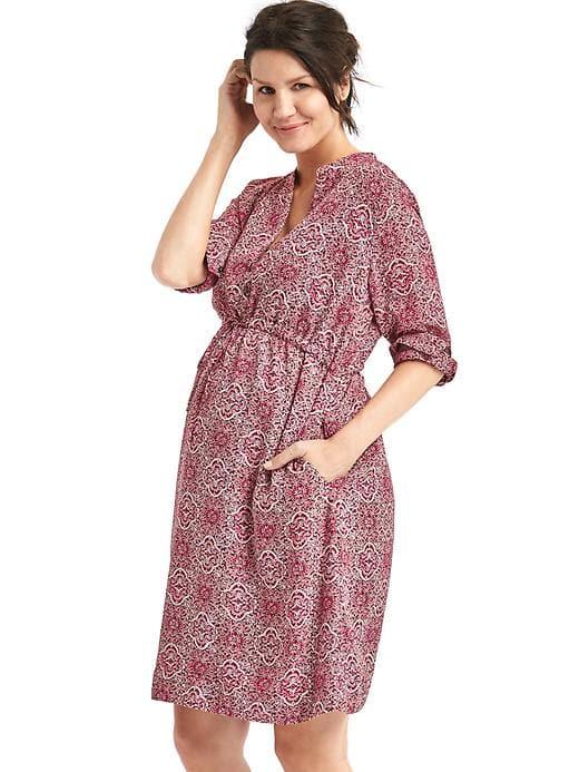 Gap Women Mosaic Long Sleeve Shirtdress - Red Print