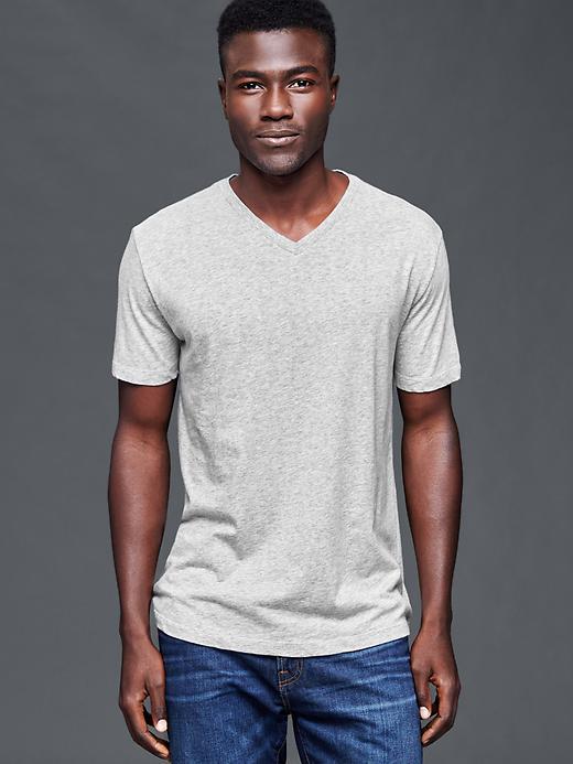 Gap Men Vintage Wash V Neck T Shirt - Heather Grey