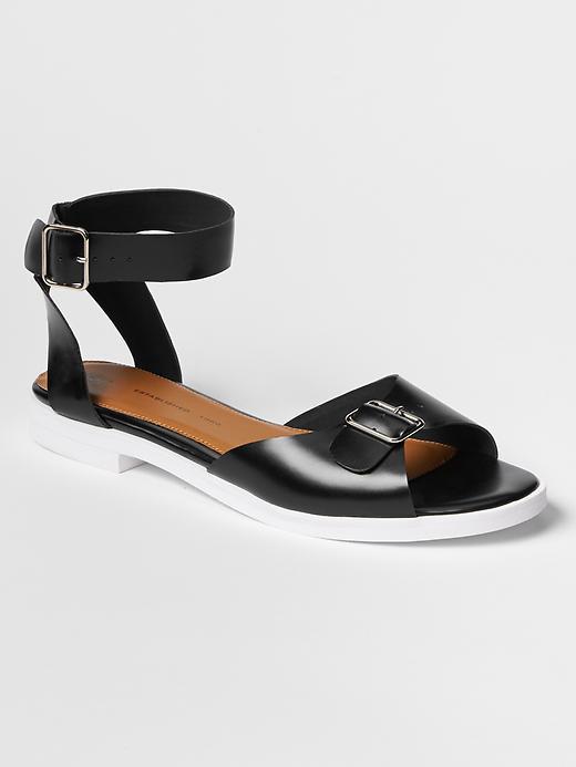 Gap Leather Buckle Sandals - True Black