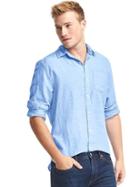 Gap Men Linen Cotton Standard Fit Shirt - Sky Blue