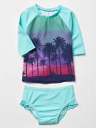 Gap Rashguard Ruffle Trim Swim Two Piece - Palmetto