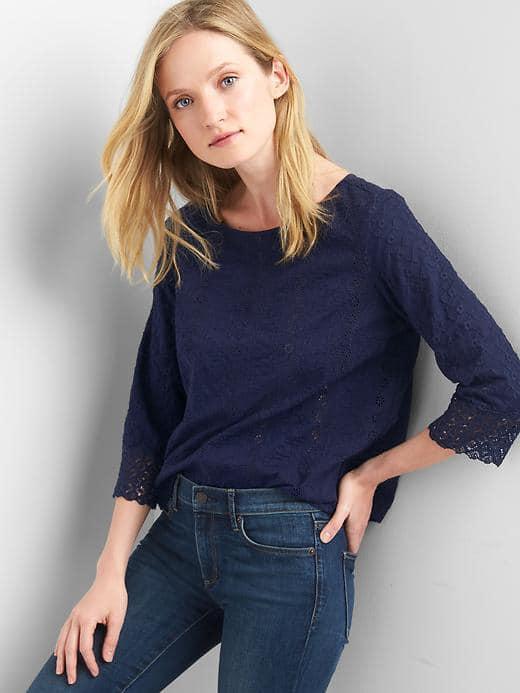 Gap Women Eyelet Boatneck Top - Dark Night