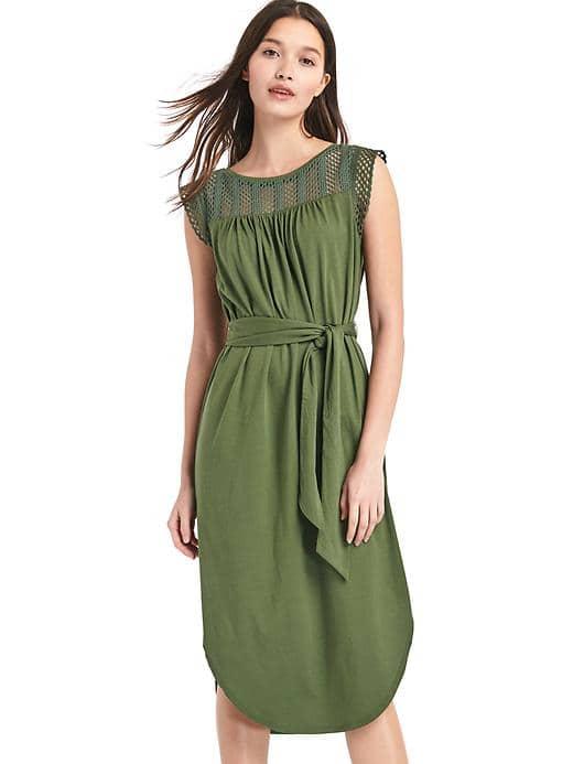 Gap Women Crochet Lace Tie Belt Dress - Jungle Green