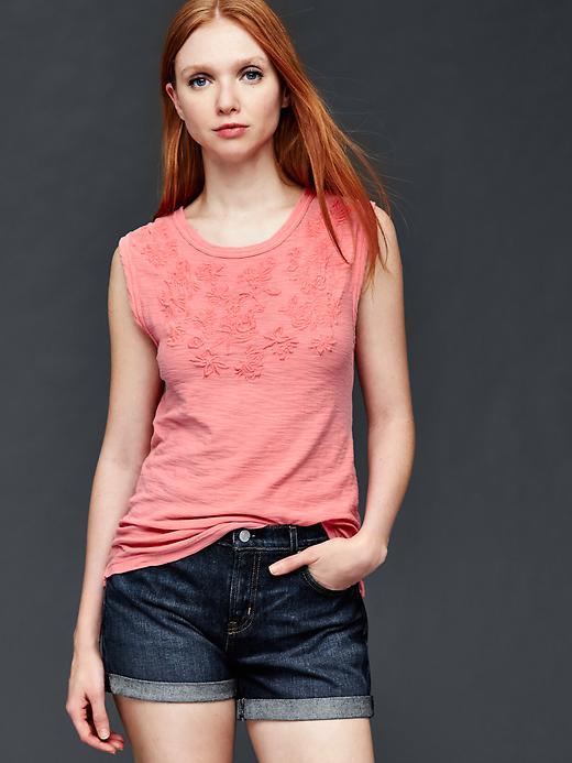 Gap Embroidered Muscle Tank - Pink Reef