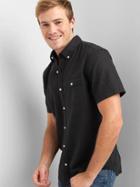 Gap Men Linen Cotton Short Sleeve Standard Fit Shirt - Black
