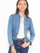 Gap Women Denim Ruffle Jacket - Medium Indigo