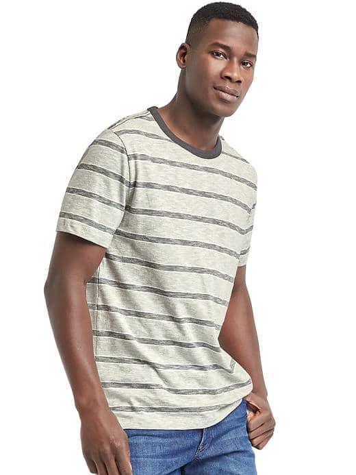 Gap Men Stripe Slub Jersey Crewneck Tee - Gray Stripe