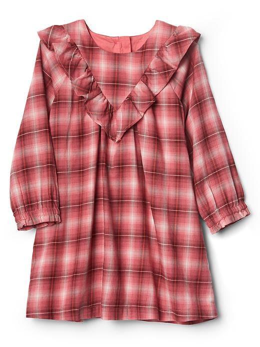 Gap Plaid Long Sleeve Ruffle Dress - Pink Plaid
