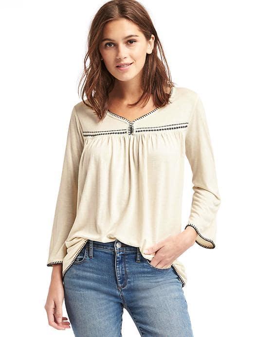 Gap Women Drapey Contrast Stitch Long Sleeve Top - Snow Cap
