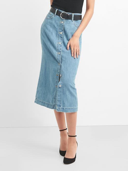 Gap Button Front Pencil Skirt - Light Indigo