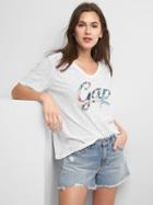 Gap Women Floral Logo Short Sleeve Tee - Optic White
