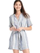 Gap Women Linen Stripe Tie Belt Romper - Blue & White Stripe