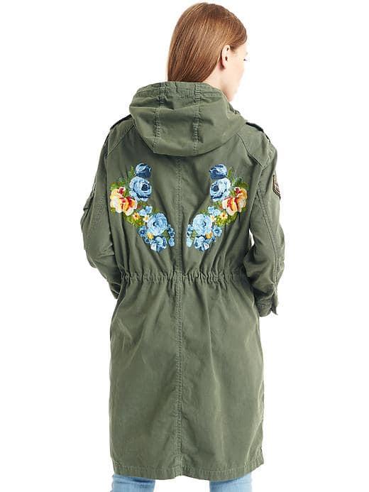 Gap Embroidered Canvas Anorak - Jungle Green