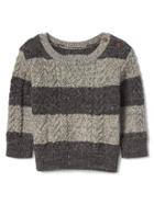Gap Stripe Button Aran Sweater - Black Grey Stripe