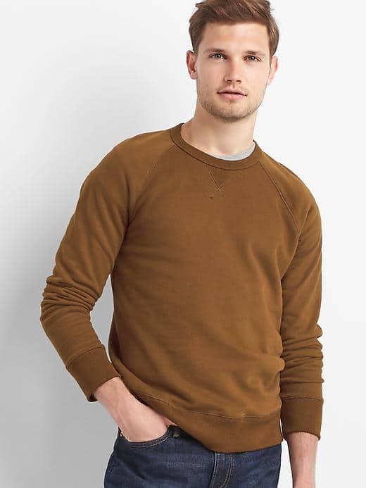 Gap Men Marled Raglan Fleece Crewneck - Hot Chestnut