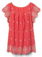 Gap Women Embroidery Flutter Sleeve Top - New Coral