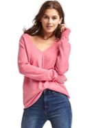Gap Women Deep V Neck Long Sleeve Sweater - Bright Pink Heather