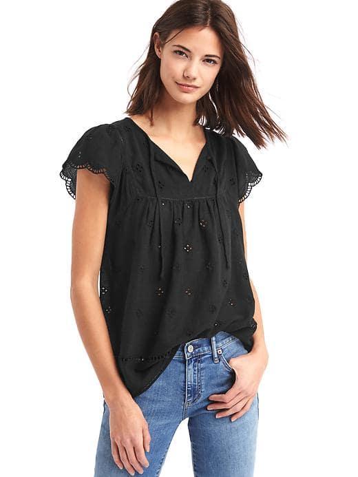 Gap Women Scallop Sleeve Tassel Top - True Black
