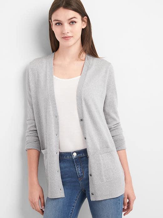 Gap Women Merino Wool V Neck Cardigan - Light Heather Grey