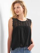 Gap Women Lace Shirred Tank - True Black