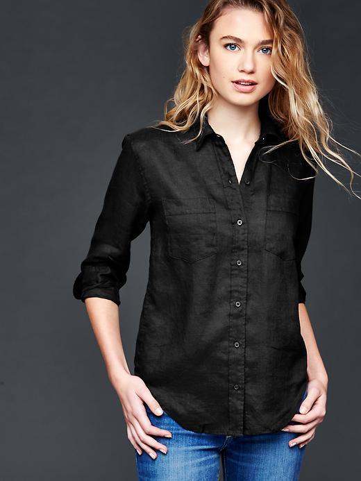 Gap Women Linen Boyfriend Shirt - True Black