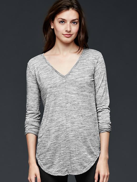 Gap Spacedye Shirttail V Neck Top - Light Grey