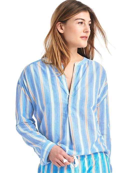 Gap Women Long Sleeve Sleep Shirt - Woven Ombre Stripe Blue