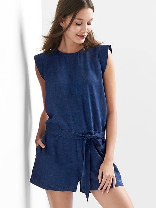 Gap Women Tencel Denim Cap Sleeve Romper - Dark Indigo
