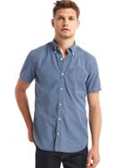 Gap Men Oxford Chambray Short Sleeve Standard Fit Shirt - Blue Streak