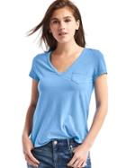 Gap Women Vintage Wash Sueded V Neck Tee - New French Blue
