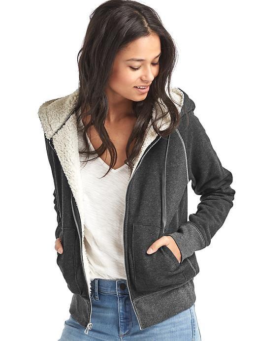 Gap Women Sherpa Zip Hoodie - Charcoal Heather