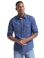 Gap Men Floral Western Slim Fit Shirt - Deep Cobalt