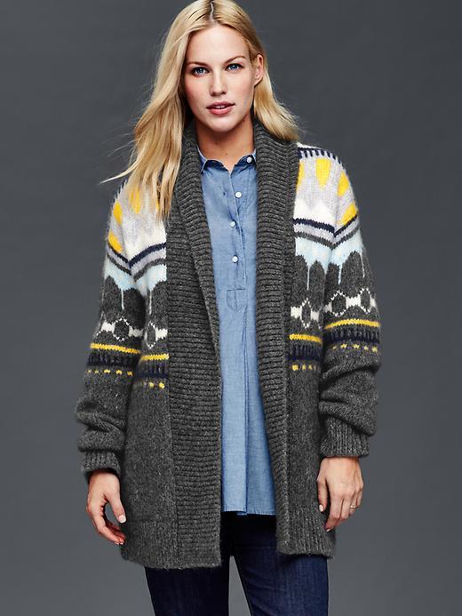 Gap Fair Isle Open Cardigan - B50 B10 Charcoal Grey