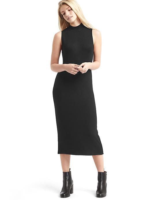 Gap Women Ribbed Mockneck Midi Dress - True Black