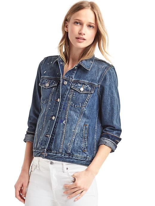Gap Women Iconic Paint Splatter Denim Jacket - Dark Indigo