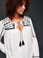 Gap Women Long Sleeve Embroidered Tassel Blouse - New Off White