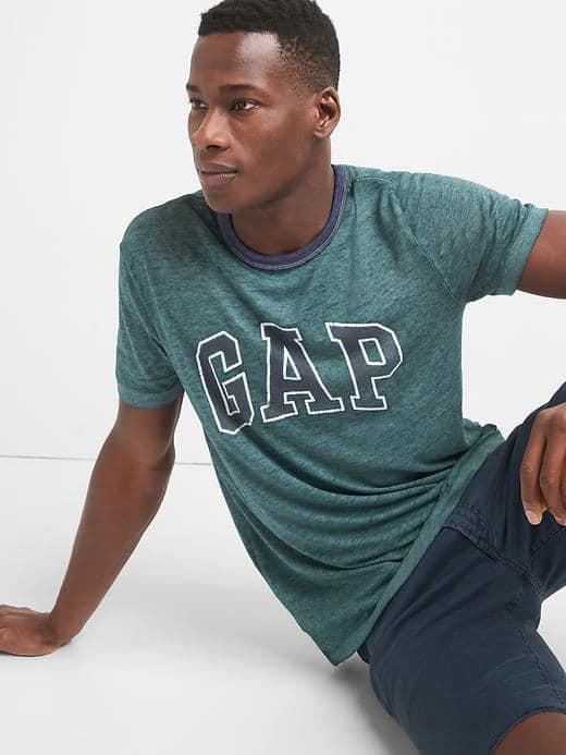 Gap Men Logo Burnout Tee - Campus Green