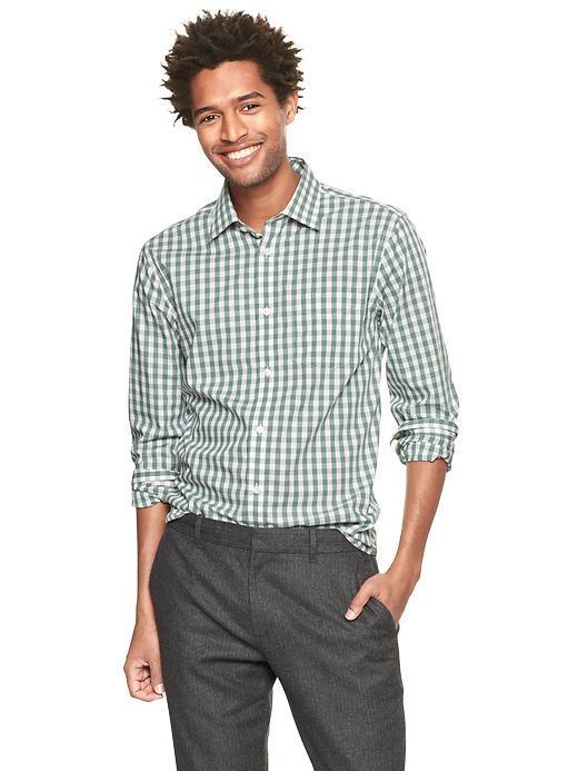 Gap Non Iron Small Plaid Shirt - Lead Green