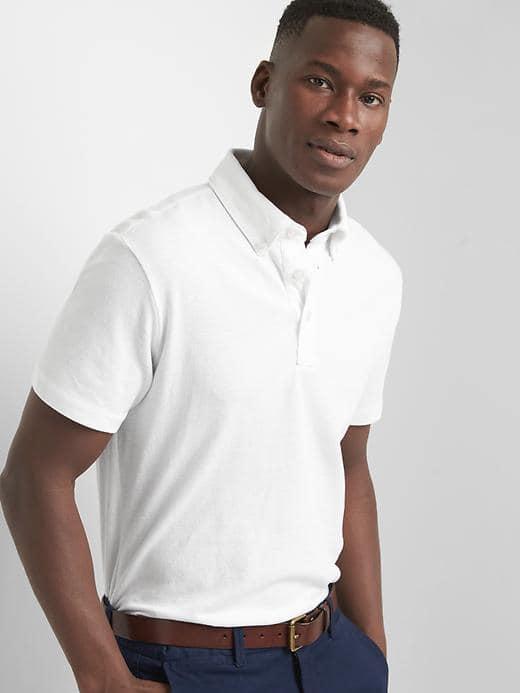 Gap Men Button Down Collar Pique Slim Fit Polo - White V2 Global