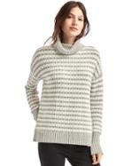 Gap Women Stripe Turtleneck Sweater - Heather Grey
