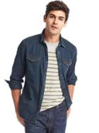 Gap Men 1969 Denim Two Tone Slim Fit Western Shirt - Black