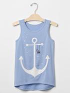 Gap Graphic Hi Lo Tank - Air Stream Blue